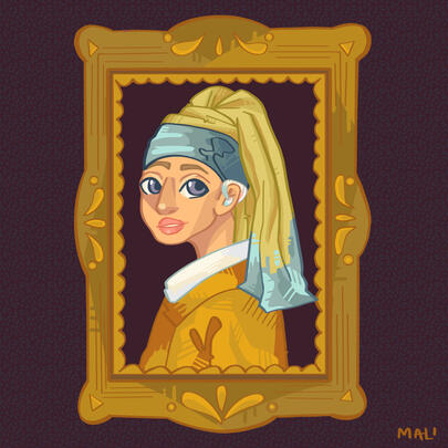 girl with a pearl earring redrawn with hearing aid